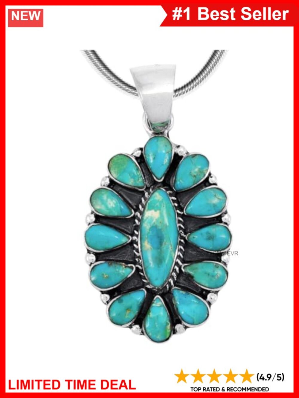 Sterling Silver Turquoise Pendant Necklace Snake Chain
